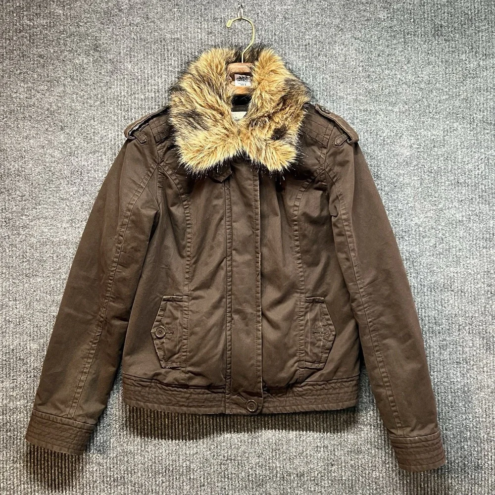 Abercrombie & Fitch Authentic Vintage Jacket‎ Womens Large Brown Faux Fur Collar